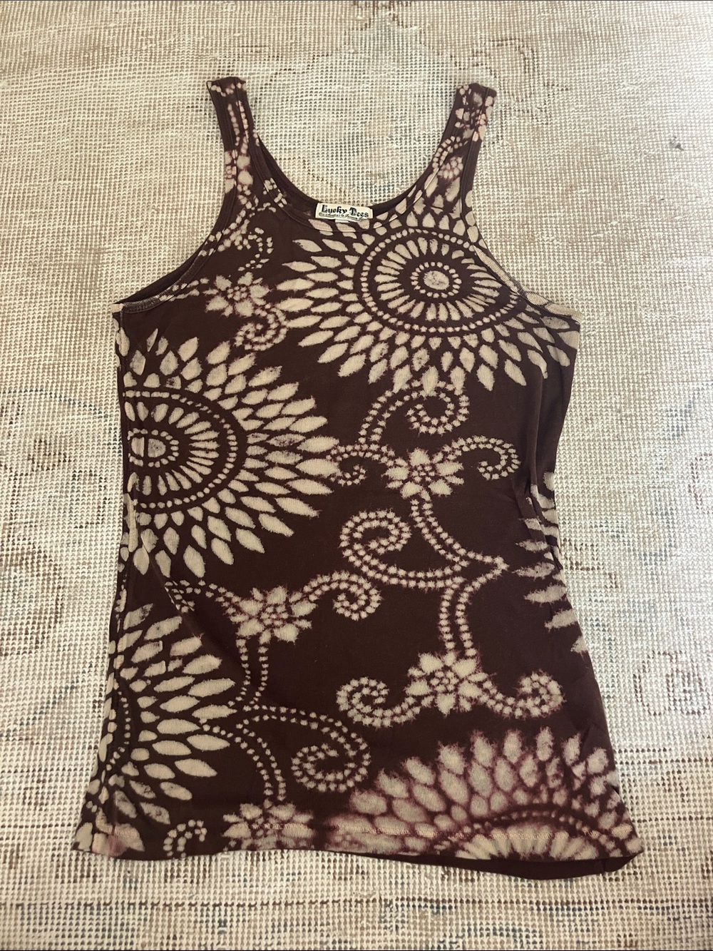 Lucky Brand Brown and Cream Floral Tie-Dye Tank